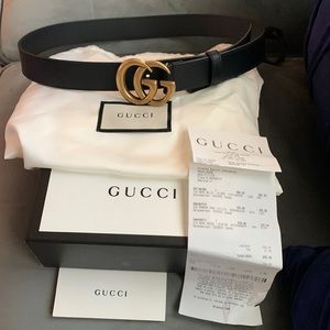 Authentic GUCCI double G leather belt size:85. Says MENS but WOMEN can wear it